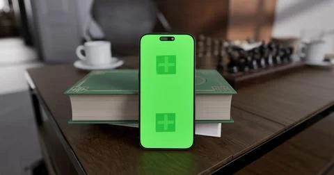 Smartphone place on table, Green screen telephone 스톡 일러스트