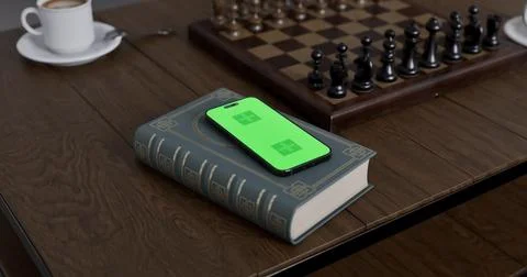 Smartphone place on table, Green screen telephone 스톡 일러스트