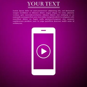 Smartphone with play button on the screen icon isolated on purple background Stock Illustration
