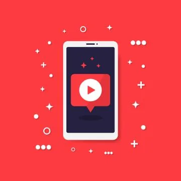 Smartphone with play media on the screen. Vector Video Media play on smartpho Stock Illustration