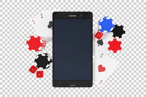 Smartphone with playing cards and stack of casino tokens 库存插图