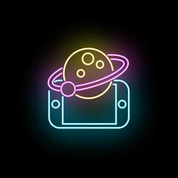 Smartphone playing space exploration planet game neon icon イラスト素材