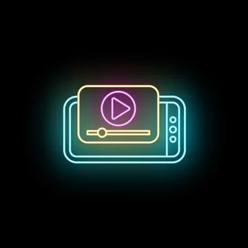 Smartphone playing video player concept neon icon Stock Illustration