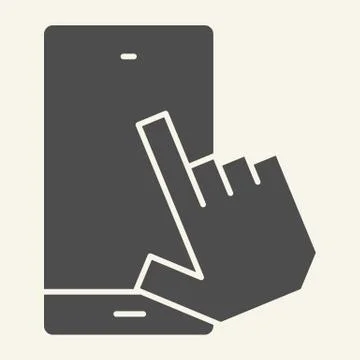 Smartphone with pointing hand solid icon. Touch screen vector illustration Stock Illustration