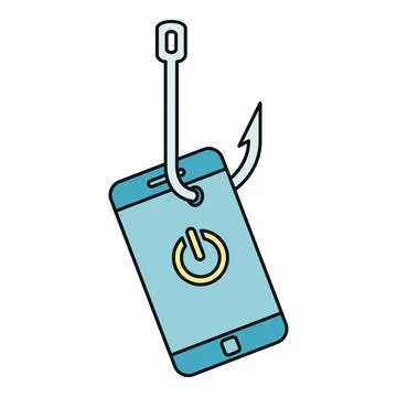 Smartphone with power button icon hanging on fishing hook Illustrazione stock