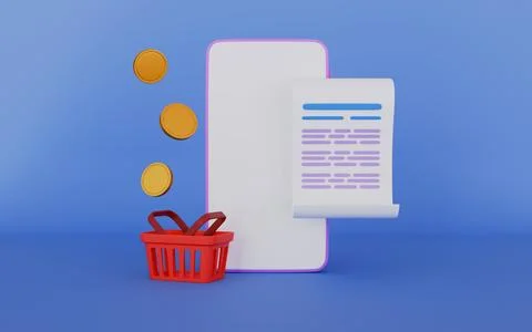 Smartphone with printed receipt and falling down dollar coins Stock Illustration