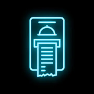 Smartphone printing restaurant bill using mobile payment system neon icon イラスト素材