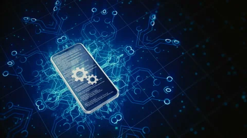 Smartphone Processing on the Hi-tech Background Stock Footage 102658416