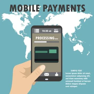Smartphone with processing of mobile payments from credit card o Stock Illustration