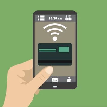 Smartphone with processing of mobile payments from credit card o Stock Illustration