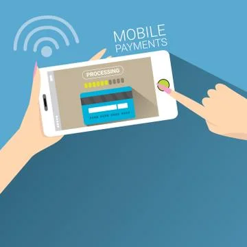 Smartphone processing of mobile payments Illustrazione stock