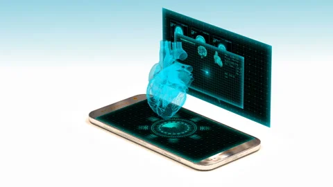 Smartphone projects a hologram of the human heart, the concept of technology Stock Footage 88120737