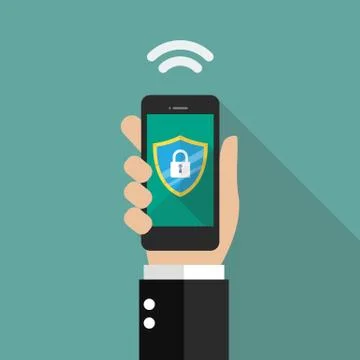 Smartphone protected by firewall guard Stock Illustration