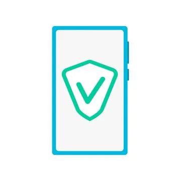 Smartphone protected, icon locked shield of firewall on screen Stock Illustration