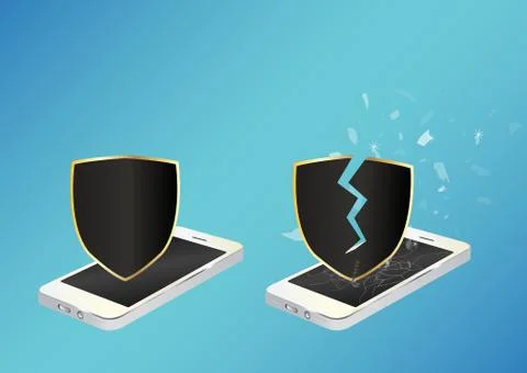 Smartphone with protected shield and broken unprotected shield Stock Illustration