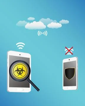 Smartphone protected virus infected from tablet while transfering data Illustrazione stock
