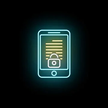 Smartphone protecting data with neon padlock icon Stock Illustration