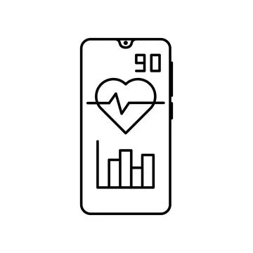 Smartphone pules chart heart icon. Simple line, outline vector of touch phone Stock Illustration