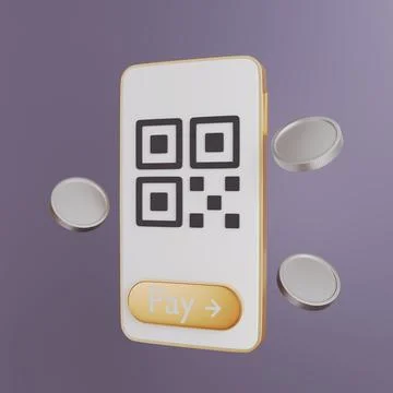 Smartphone with QR code and floating coins and digital checkout Stock Illustration