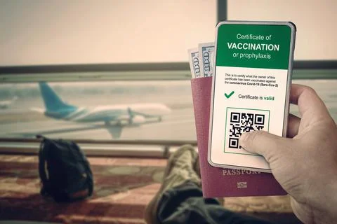 Smartphone with a qr code in the app to confirm vaccination or a negative tes Stock Photos