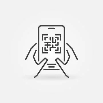 Smartphone with QR Code in Hands outline vector icon Illustrazione stock