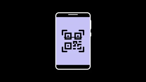 Smartphone with QR code icon animated on screen against a dark background. Stock Footage 258880233