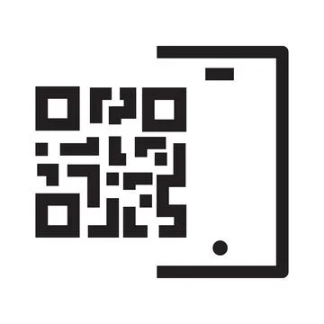 Smartphone with qr code icon in outline style on white background. Illustrazione stock