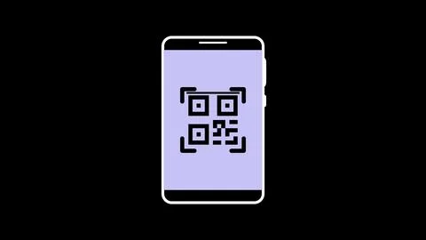 Smartphone with QR code icon on screen against a dark background. イラスト素材