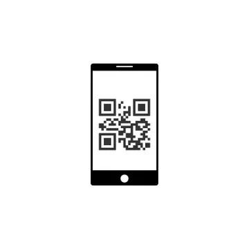Smartphone, QR code icon. Vector illustration, flat design. Illustrazione stock