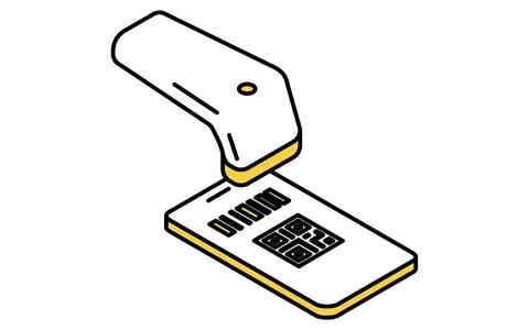 Smartphone with QR code payment and barcode reader simple line drawing icon.. Stock Illustration