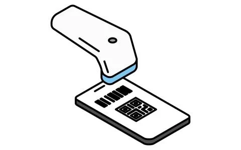 Smartphone with QR code payment and barcode reader simple line drawing icon.. Illustrazione stock