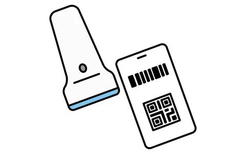 Smartphone with QR code payment and barcode reader simple line drawing icon.. Illustrazione stock