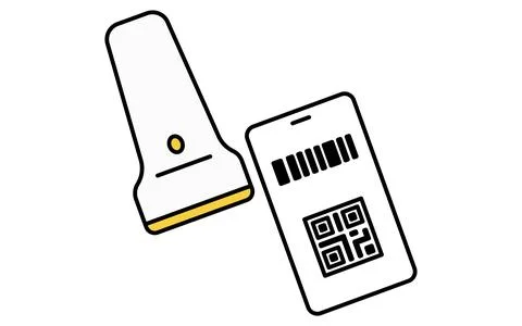 Smartphone with QR code payment and barcode reader simple line drawing icon.. Illustrazione stock