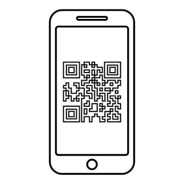 Smartphone with QR code on screen icon outline black color vector illustratio Stock Illustration
