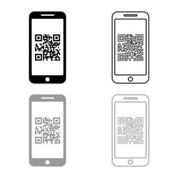 Smartphone with QR code on screen icon outline set black grey color vector il Stock Illustration