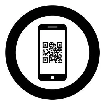 Smartphone with QR code on screen icon in circle round black color vector ill Stock Illustration