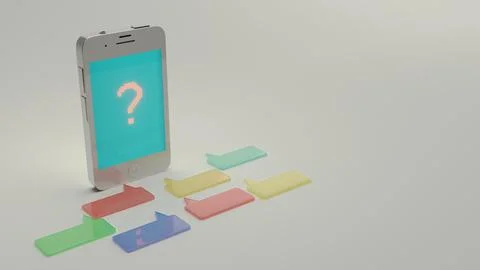 Smartphone with question mark and scattered message bubbles 스톡 사진