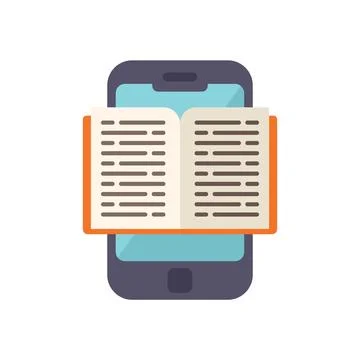 Smartphone read book icon flat vector. Online people Stock Illustration