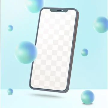 Smartphone realistic vector mockup with abstract 3D shapes Stock Illustration