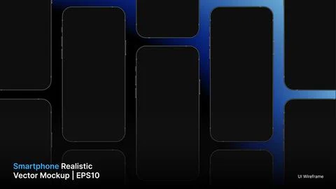 Smartphone Realistic Vector Mockup. Lots of Mobile Screens in a Row on Dark Stock Illustration