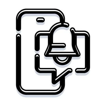 Smartphone receiving bell notification alert icon line art Stock Illustration