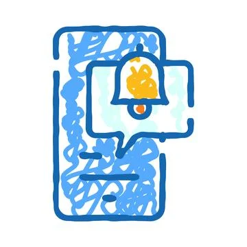 Smartphone receiving bell notification hand drawn doodle Illustration