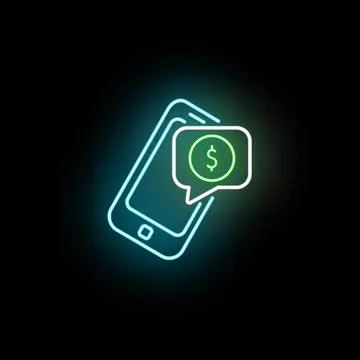 Smartphone receiving digital currency payment neon concept Illustrazione stock