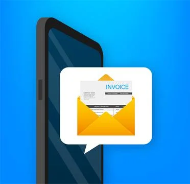Smartphone receiving email notification with digital invoice Stock Illustration