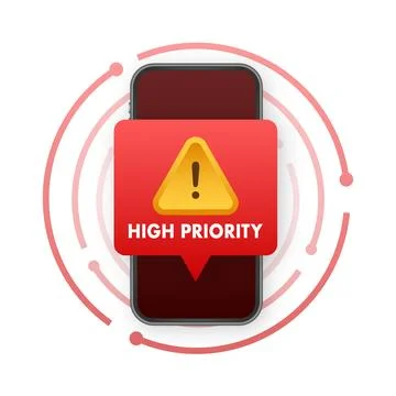 Smartphone receiving high priority notification alert message warning Stock Illustration