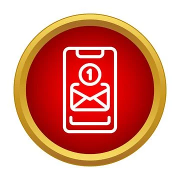 Smartphone receiving new message notification icon on red button Stock Illustration
