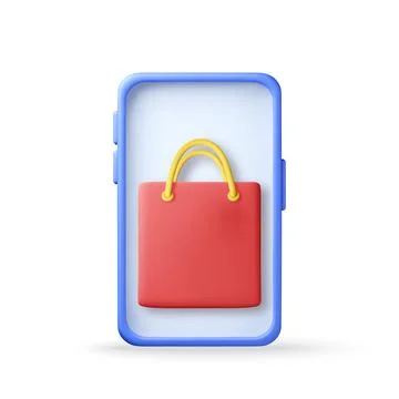 Smartphone with red shopping bag on screen in 3d Stock-Illustration