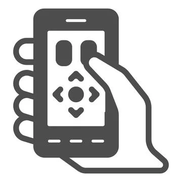 Smartphone as a remote control solid icon,TV and monitors concept, phone as 스톡 일러스트