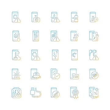 Smartphone repair gradient linear vector icons set Stock Illustration