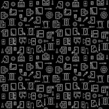 Smartphone Repair linear vector dark seamless pattern Illustrazione stock
